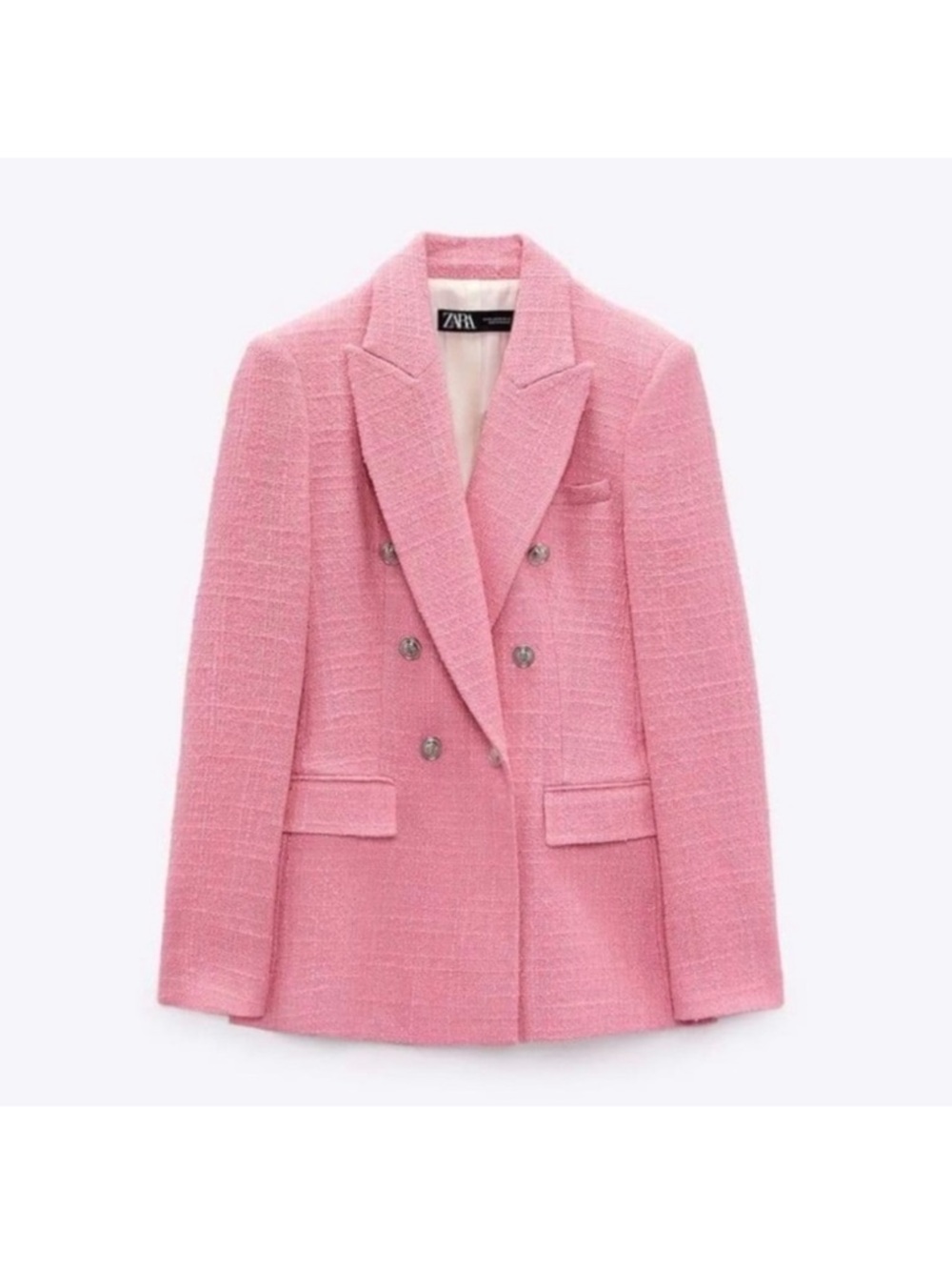 ZARA Pink Textured Double-Breasted Blazer